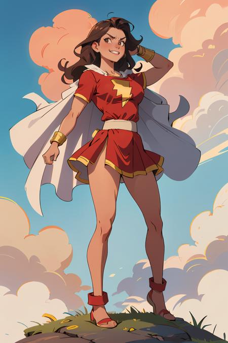 392851-1601539160-action scene,dynamic pose,masterpiece, best quality,  _lora_marymarvel-nvwls-v1_0.8_ mary marvel, white cape, red dress, red ski.png